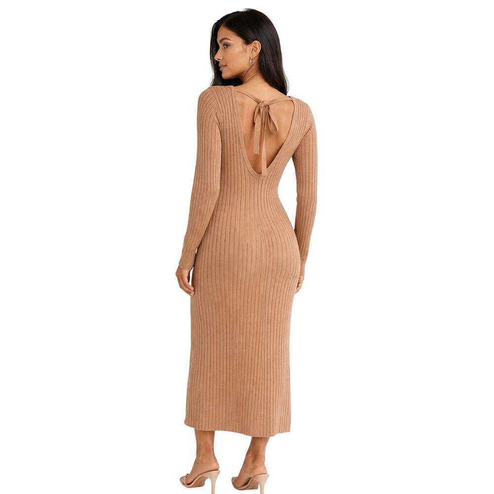 WAYF Dede x Emily Holly Ribbed Knit Midi Dress Long Sleeve - Picture 2 of 14